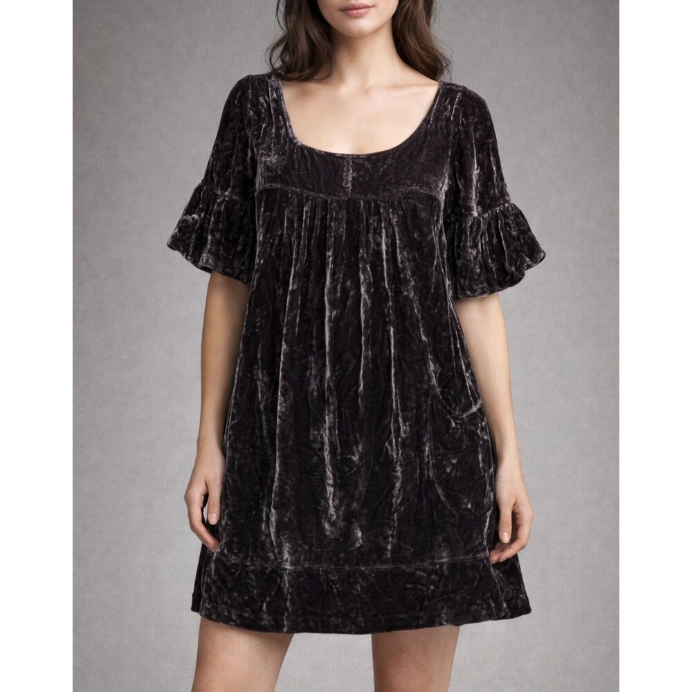 Y2K Babydoll Dress Size 2 Crushed Velvet Mini Silk Blend Whimsigoth Romantic